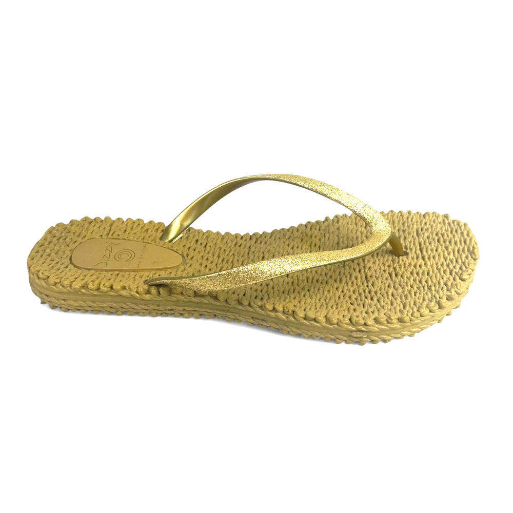 Dizzy Ripples Gold Glitter Thongs Flip Flops Sz 10/40 Beach Comfort Lightweight